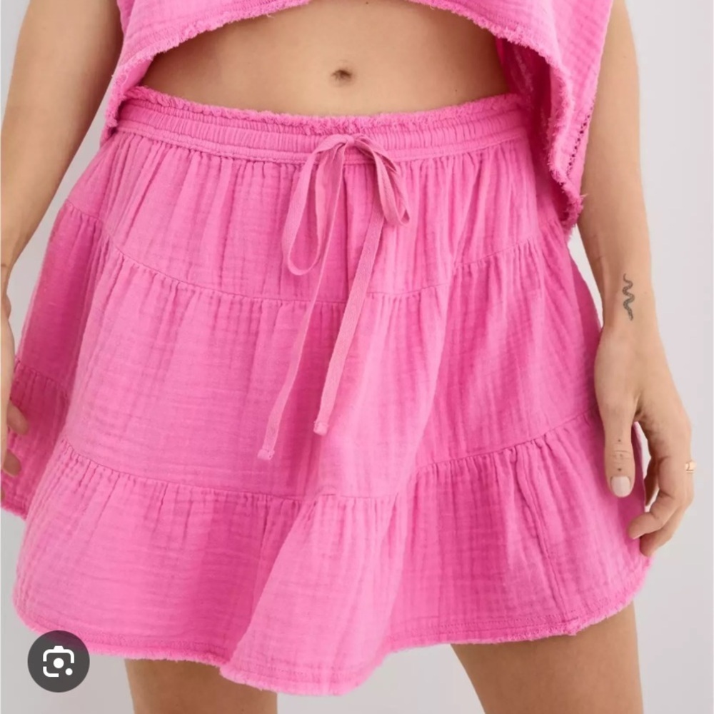 Aerie Pool to Party Casual Skirt with Front Tie and Frayed Seams